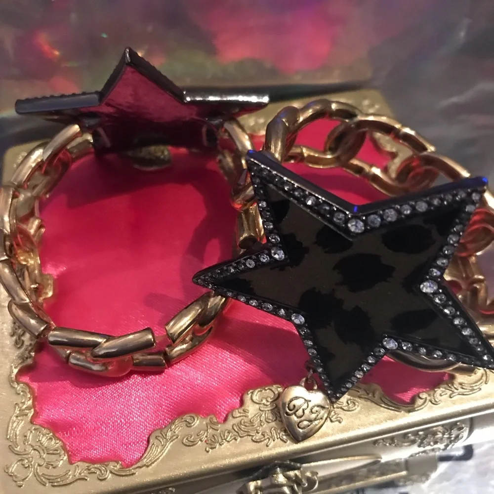 Rock star crystal rhinestone bracelet Betsey Johnson leopard vintage stretch nwt - Picture 3 of 5
